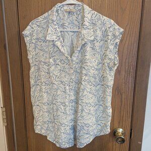 Jachs Girlfriend Button Down Cap Sleeve Floral Blouse-Women's Large